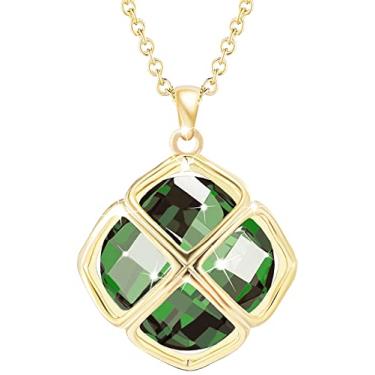 Imagem de Qinpan Colar feminino com pingente de cristal de 14 mm banhado a ouro, 24.4*17.8mm, Banhado a ouro, Esmeralda