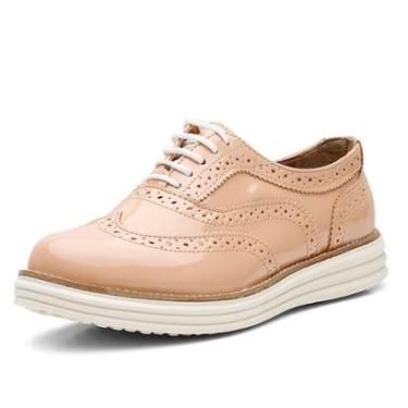 Imagem de Sapato Oxford feminino Pierrô couro verniz legítimo cor nude-Feminino