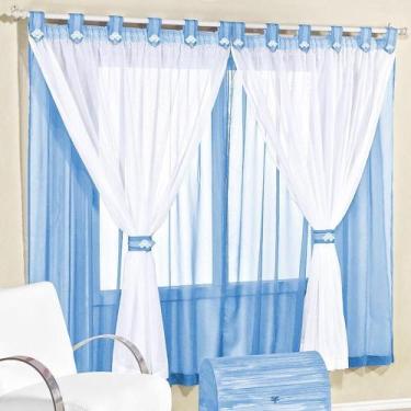 Imagem de Cortina Infantil E Voal 2,00 X 1,70 Metros Alt Azul e Branco - ROSE JO