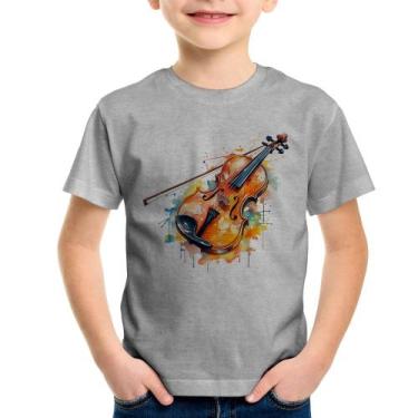 Imagem de Camiseta Infantil Violino Watercolor - Foca na Moda, Cinza, 8