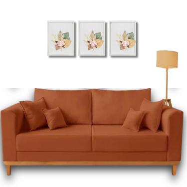 Imagem de Sofá Beny para sala de estar, 3 lugares, 1,80m, estofado em linho, base em madeira.