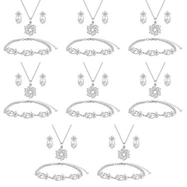 Imagem de Conjunto de joias de dama de honra para casamento, ouro 18K ou ouro rosa ou cobre banhado a prata com zircônia cúbica limpa colar brinco conjunto de pulseira para mulheres meninas presente, Cobre, Sem Pedra Preciosa