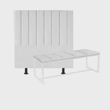 Imagem de Kit Cabeceira Carla e Calçadeira Industrial 90cm Solteiro Box Ferro Branco Sintético Branco - Ahz Móveis