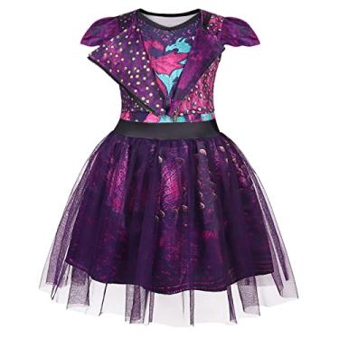 Imagem de WonderBabe Descendants Dress Mal Halloween Costumes Girls Tulle Mesh Dress Costume Fancy Party Cosplay Outfit Size 9-10t