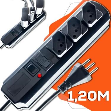 Imagem de Filtro Linha 3 Tomadas Extensão Cabo 1,20/3 / 5 e 10 Metros 10a Bivolt 2P+T Certificado Rauper (1,20 Metros)
