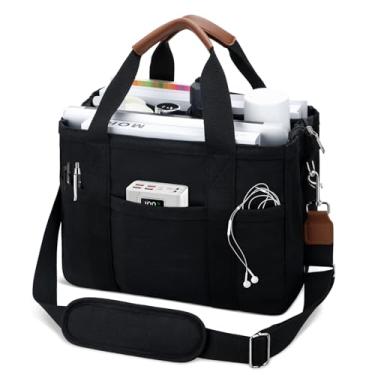 Imagem de KKXIU Bolsa feminina de lona com zíper e compartimentos, bolsa carteiro grande bíblica com bolsos, Preto, X-Large