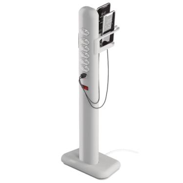 Imagem de OCTOO, EasyPlug, Extensão elétrica tipo totem vertical com 6 tomadas + 1 USB-C + 1 USB com suporte para até 4 celulares - Ice Silver