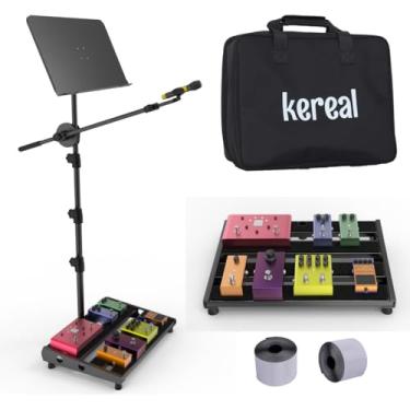 Imagem de Kereal Pedaleira De Guitarra 16" X 12,4" Com Bolsa De Transporte, Pedaleira De Efeitos De Guitarra Com Suporte Para Partituras Ajustável De 23" A 70" E Suporte De Braço Para Microfone 3 Em 1 Para Gu