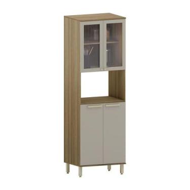 Imagem de Paneleiro 70 Cm 4 Portas Com Vidro E 2 Nichos Para Microonda Avelã-moc