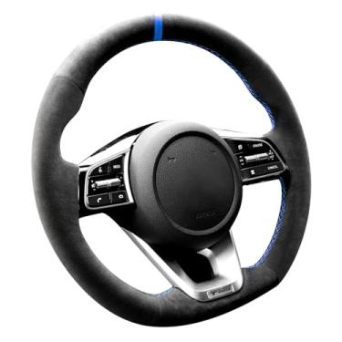 Imagem de Alfanxi Hand Stitch Steering Wheel Cover Fits Alcantara Material for Kia K5 Optima Ceed Forte Cerato 2019-2022 (Blue Stripe)