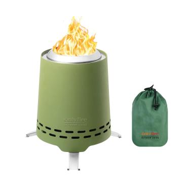 Imagem de Onlyfire fogueira portátil 2 em 1 com suporte de panela e bolsa de transporte, mini lareira de mesa de 20 cm, fogueira sem fumaça para acampamento ao ar livre, quintal, aço inoxidável, verde alto
