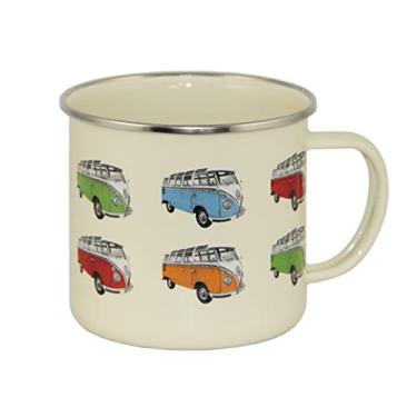Imagem de BRISA Coleção VW - Volkswagen Caneca grande esmaltada de café e chá para acampamento e exterior T1 Autocaravana (500 ml/499.8 ml/Parada/Bege)