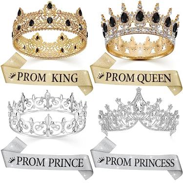 Imagem de Conjunto de 8 peças de faixa de tiara de formatura de baile de formatura coroa de rei e rainha coroa coroa de princesa e príncipe faixa de cetim brilhante para festa de formatura escola baile cosplay lembrancinhas (requintado)