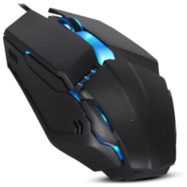 Imagem de Mouse Gamer com LED Azul, 6 Botões Programáveis, 3200 DPI, Design Ergonômico, Preto