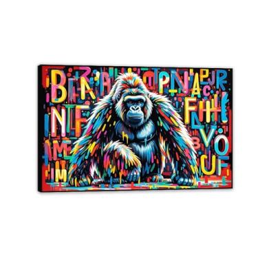 Imagem de Macaco gorila animal pintura inspiradora imagens pôsteres impressões arte abstrata Gorillaposter arte de parede em tela banksy para sala de estar escritório decoração de parede 90 x 60 cm (36 x 24