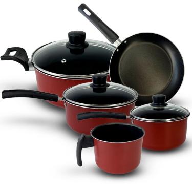 Imagem de Conjunto Jogo De Panela Antiaderente 5 Peças Alumínio - Vermelho