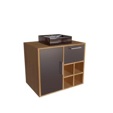 Imagem de Gabinete De Banheiro Suspenso 68cm 1 Porta 1 Gaveta E Nicho Aberto Com Cuba Eduarda Mel-grafite