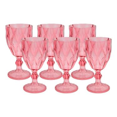 Imagem de Jogo 6 Taças De Acrílico Vermelha Diamond Diamante Festa Piscina Plástico 330ml Lyor