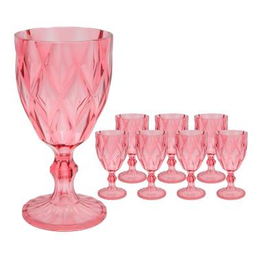 Imagem de Jogo 8 Taças De Acrílico Vermelha Diamond Diamante Festa Piscina Plástico 330ml Lyor