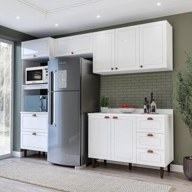 Imagem de Cozinha Pérola 4 Peças Torre Quente Basculante Aéreo 3 Portas E Balcão 2 Gavetas 3 Portas Com Tampo Yescasa Branco