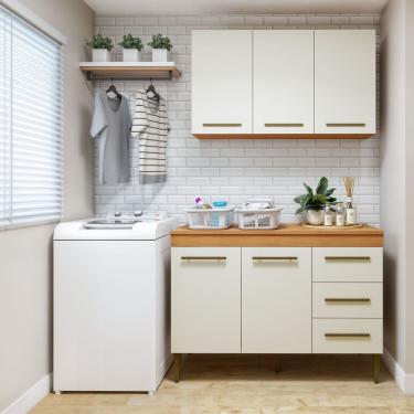 Imagem de Lavanderia Modulada Armário Aéreo E Balcão Brasília Nature/off White