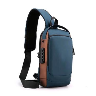 Imagem de Mochila Anti Furto Transversal Cadeado Com Senha Saida Carregador Usb Resistente A Água Azul Tamanho Único Unissex