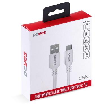 Imagem de Cabo Usb A 2.0 Para Usb Tipo C 50cm Branco - Puacb-05