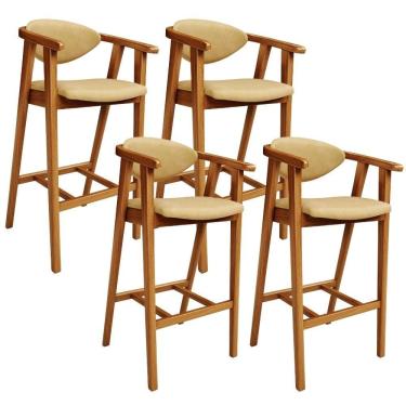 Imagem de Kit 4 Banquetas Alta Para Cozinha Bancada Bar Sala De Jantar Fixa Cecília L02 Couríssimo Casco Fendi - Lyam Decor