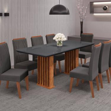 Imagem de Conjunto Sala de Jantar 8 Cadeiras Vegas Mel/ Grafite