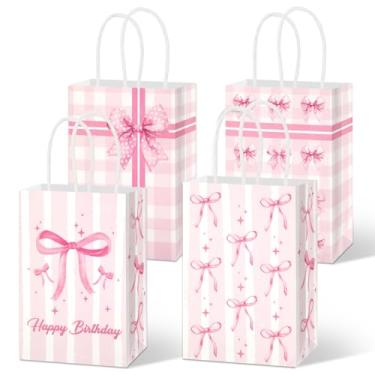 Imagem de ROLYTA 12 peças de sacolas xadrez de laço rosa, 2 estilos frente e verso, sacos de lembrancinha de festa com alças, para doces, festas de aniversário, chá de bebê, casamento, dia dos namorados