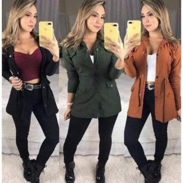 Imagem de jaqueta parka feminina manga longa bengaline com bolso moda - Filó Mod