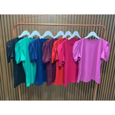 Imagem de Blusa feminina manga princesa bufante curta malha canelada gola rasa -