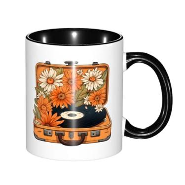 Imagem de Boho, hippie, vinil, discos, toca-discos, caneca de café, novidade engraçada, xícara de chá de cerâmica, segura para micro-ondas, 325 ml, escritório e casa, copo ideal para homens e mulheres