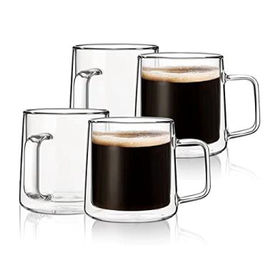 Imagem de CNGLASS Canecas de café de vidro de 295 ml, canecas de vidro isoladas de parede dupla com alça, canecas de café transparentes para latte, cappuccino, saquinho de chá, conjunto com 4