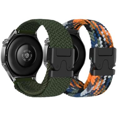 Imagem de ZPIJOO Pacote com 2 pulseiras trançadas de nylon, pulseira esportiva elástica compatível com Samsung Galaxy Watch 7/6/5/4/Active 2 de 40 mm/44 mm, Galaxy Watch 3 de 41 mm, Gear S2 Classic/Sport de 42