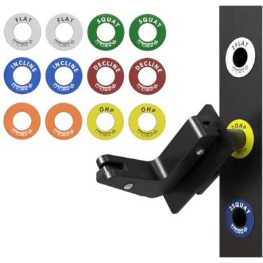 Imagem de Mikolo Marcadores magnéticos de posição para agachamento – Etiquetas de lembrete de gaiola elétrica para J-Hooks e braços Spotter (furos de 2,54 cm)