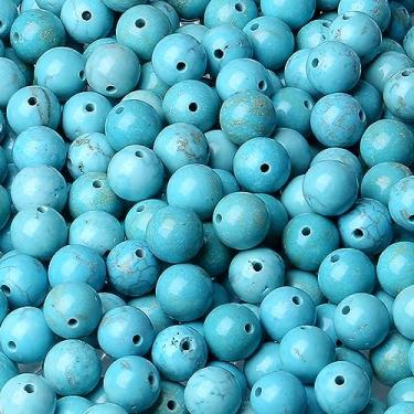 Imagem de LAIDANLA Contas de pedra natural turquesa de 8 mm redondas soltas contas de pedra preciosa para pulseira faça você mesmo, colar, brincos, joias, polimento, genuíno, contas de cristal, 96 peças, 2 fios