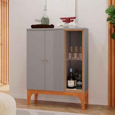 Imagem de Aparador Bar Buffet Veneza 2 Portas Com Adega Interna Fendi Metalic/cinamomo