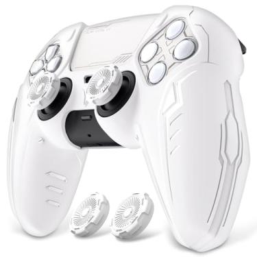 Imagem de PlayVital Conjunto de capa de silicone para controle PS5 - compatível com base de carregamento, capa de proteção total com design CyberMech futurista, capa macia com alças de polegar e adesivos
