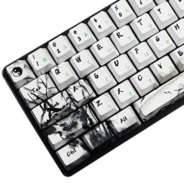 Imagem de MOLGRIA Conjunto de 71 teclas Panda de tinta para teclado de 71 64 61 teclas, tampas personalizadas de perfil PBT OEM com fonte japonesa para teclas Cherry MX Gateron Khail Switches 60% teclado para jogos