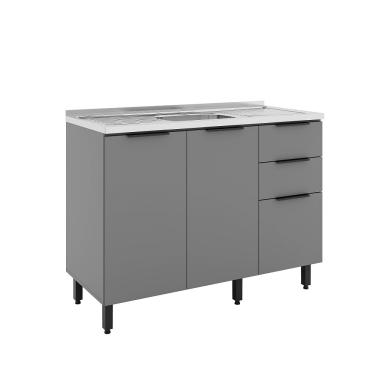 Imagem de Balcão para Pia sem Pia 2 Portas 3 Gavetas Lumina Telasul - Cinza/Cinza