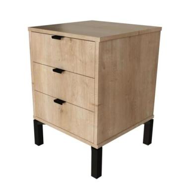 Imagem de Mesa de Cabeceira Adênia 3 Gavetas na Cor Madeira Natural 55 cm - 6716