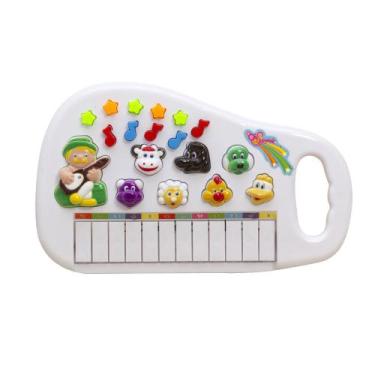 Imagem de Piano Infantil Teclado Musical Educativo Animais Cor Branco - Dutetoys