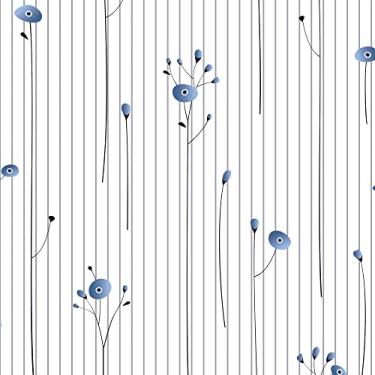 Imagem de Papel De Parede Adesivo Floral Clássico Flor Azul 12m