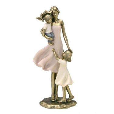 Imagem de Escultura Estatueta Estátua Família Mãe Casal De Filhos Menina Menino 