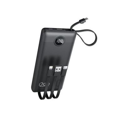 Imagem de Carregador Portátil (Power Bank) I2GO 10000mAh 4 Em 1 Com Cabos Acoplados (Micro-USB, USB-C, Lightning E USB-A) Preto - I2GO PRO