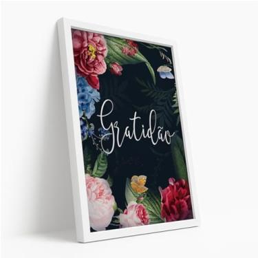 Imagem de Quadro Decorativo Gratidão Floral Com Moldura Frase Inspiradora Agradecimento Natureza Fé Fé Gratidão Amor Esperança Fundo Escuro Delicado