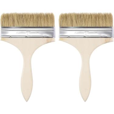 Imagem de 2 pincéis premium de 10 cm / 12,7 cm / 17,8 cm com borda plana de cerdas naturais com cabo de madeira, ferramenta de tratamento de parede para tinta, vernizes, colas, 14 cm