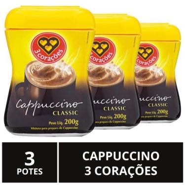 Imagem de Cappuccino Solúvel, 3 Corações, 3 Potes 200g - Três