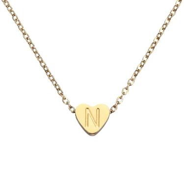 Imagem de PATIKIL Colar de coração com inicial para mulheres, banhado a ouro 18K, corrente de aço inoxidável delicada, nome personalizado, letra N, colares com pingente para mulheres, joias, presentes, tom
